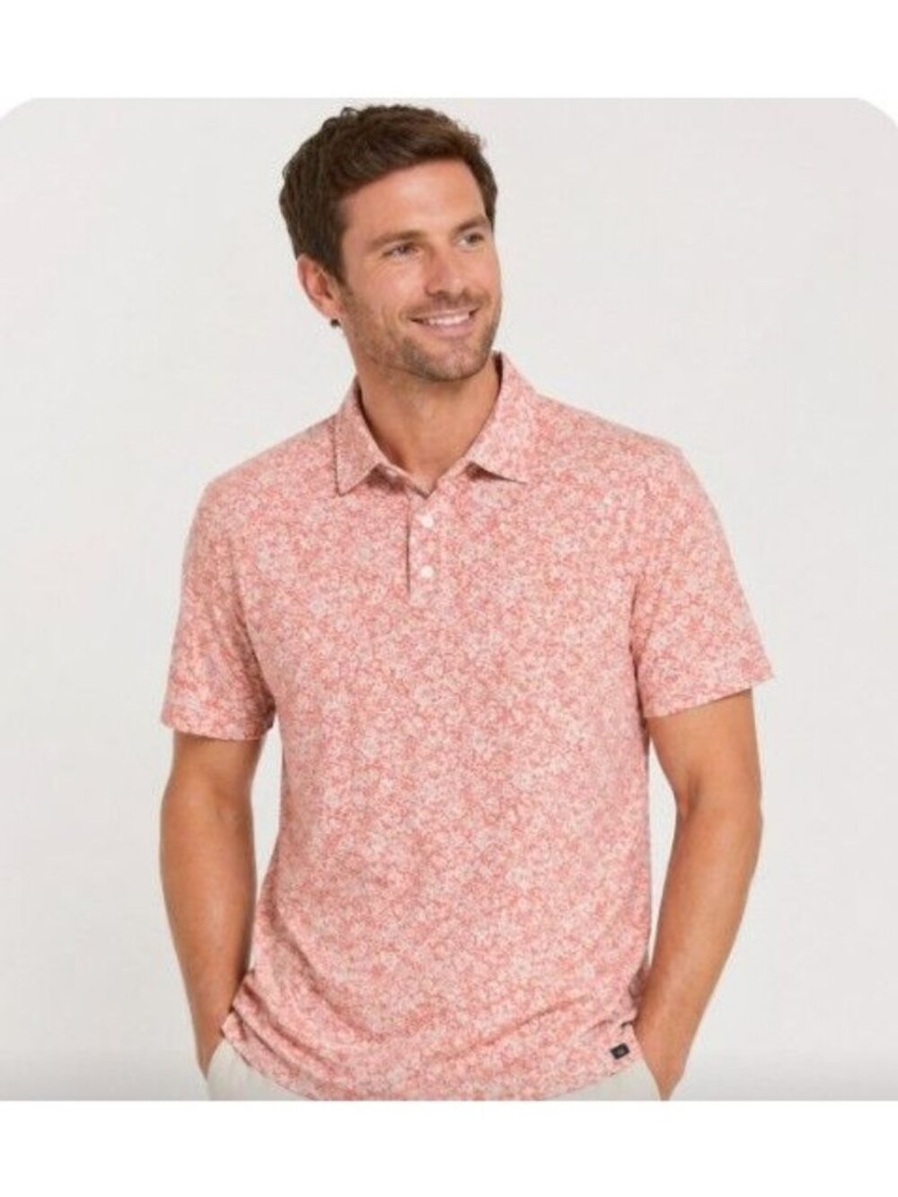 Faherty Short-Sleeve Movement Pique Polo Hilo Rose Floral Print M Golf